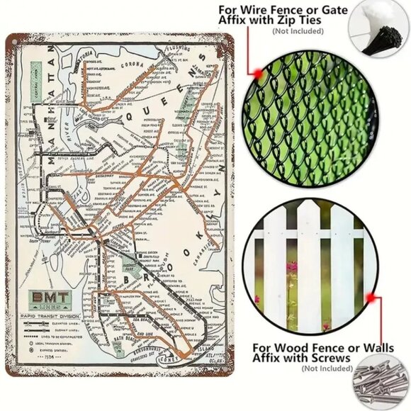 1925 NYC MTA Subway Lines Map Metal Print Sign 8"x12" + Bonus Current Paper Map - Picture 7 of 8